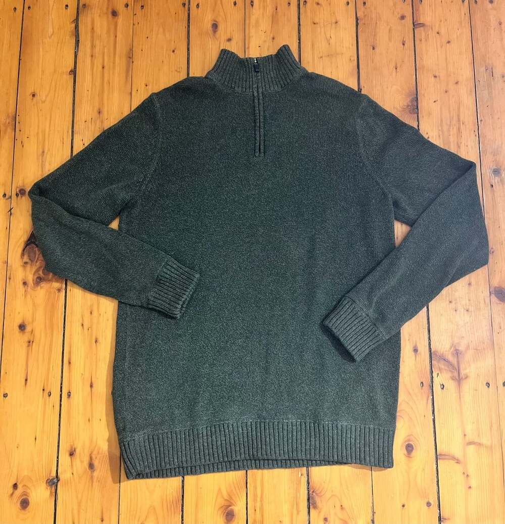 Eddie Bauer Sweater Men's Tall Large Pullover 1/4 Zip Forest Green 100% Cotton